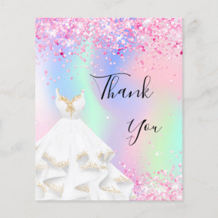 Holographic pink white dress thank you card