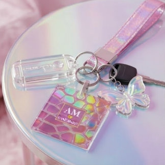 Holographic pink y2k aesthetic metallic cyber chic key ring