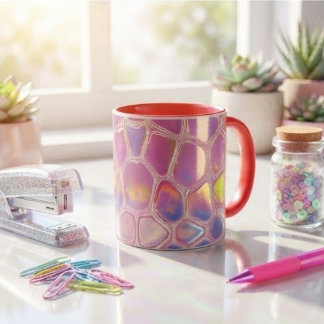 Holographic pink y2k aesthetic metallic cyber chic mug