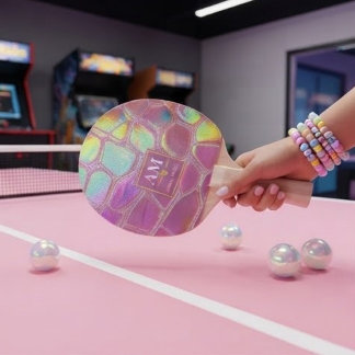 Holographic pink y2k aesthetic metallic cyber chic ping pong paddle