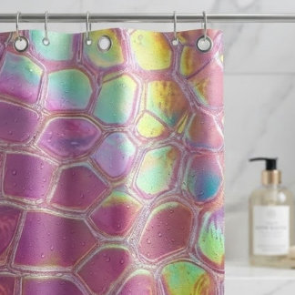 Holographic pink y2k aesthetic metallic cyber chic shower curtain