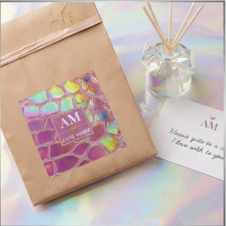 Holographic pink y2k aesthetic metallic cyber chic square sticker