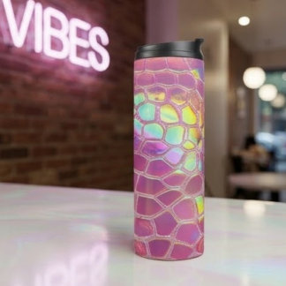 Holographic pink y2k aesthetic metallic cyber chic thermal tumbler