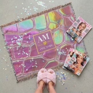 Holographic pink y2k aesthetic metallic cyber chic throw blanket