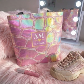 Holographic pink y2k aesthetic metallic cyber chic tote bag
