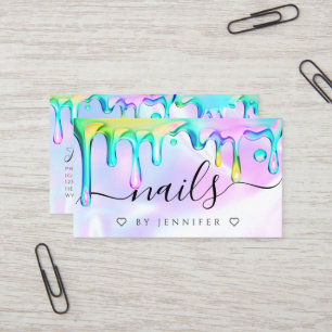 Holographic Polish Drips Nails Artist QR Code Busi Business Card