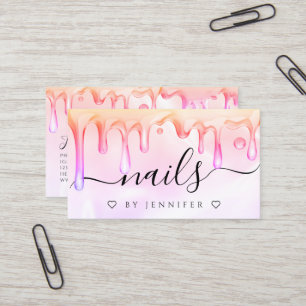Holographic Polish Drips Nails Artist QR Code Pink Business Card