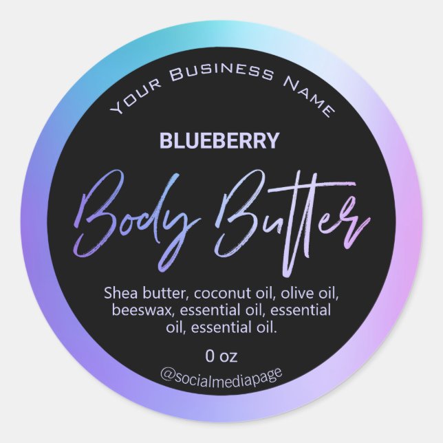 Holographic Purple And Blue Body Butter Labels (Front)