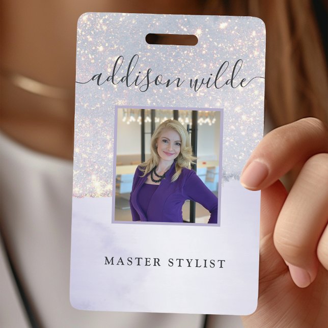 Holographic Purple Glitter Luxury Glam Business ID Badge (Creator Uploaded)