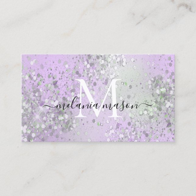 Holographic Purple Sparkly Glitter Makeup Artist  Business Card (Front)