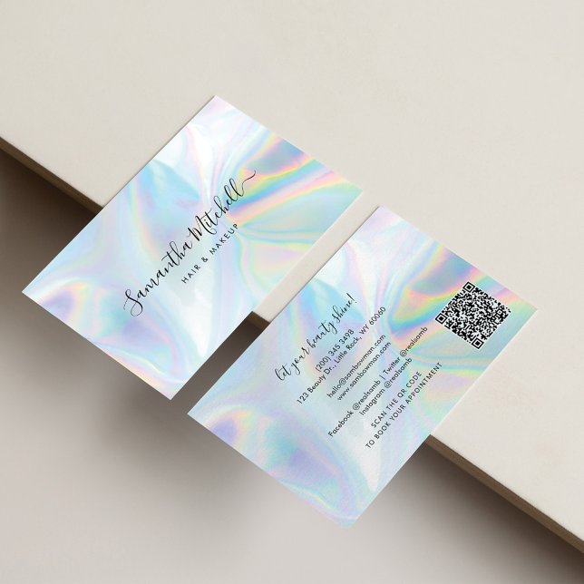 Holographic QR Code Beautician Salon Handmade Business Card (Creator Uploaded)