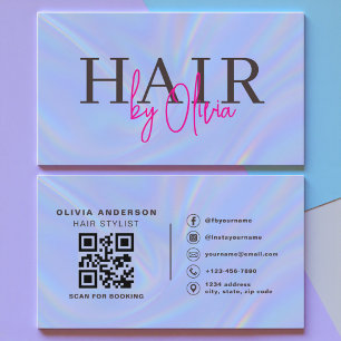 Holographic QR Code Hair Stylist Modern Business Card