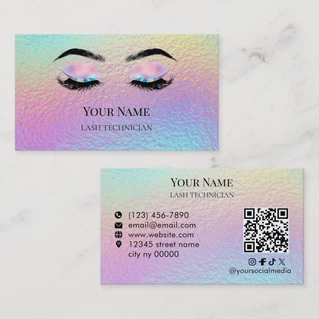 Holographic QR code Lash Technician Business Card (Front/Back)