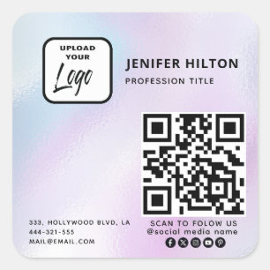 Holographic qr code logo social media square sticker