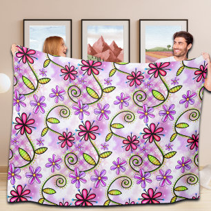 Holographic Rainbow Floral Collage Fleece Blanket
