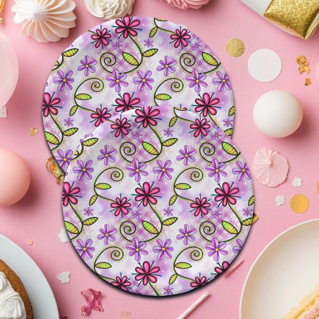 Holographic Rainbow Floral Collage Paper Plate (Creator Uploaded)