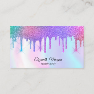 Holographic Rainbow Glitter Drips Professional  Business Card