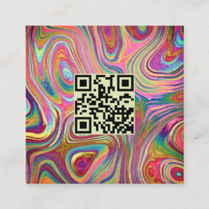 Holographic Rainbow Green Pink QR Code Aestheticia Square Business Card