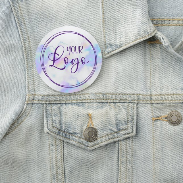 Holographic Rainbow Marble Purple Circular Logo Name Tag (In Situ)