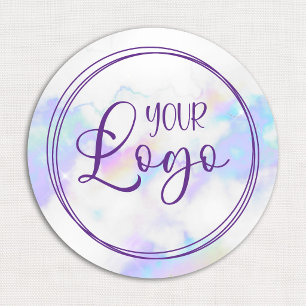 Holographic Rainbow Marble Purple Circular Logo Name Tag