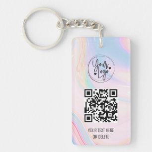 Holographic Rainbow QR Code Logo Business Key Ring