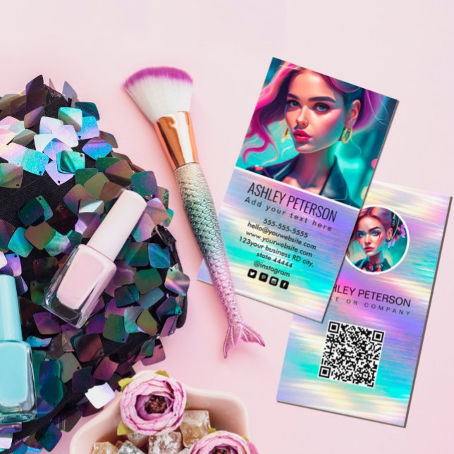  Holographic Rainbow QR Code Photo | Social Media  Business Card ( A simple and professional way to introduce your business.  A perfect for makeup artist,illustrator,)