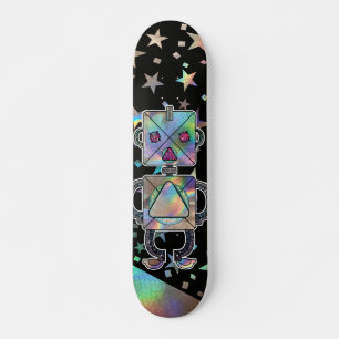 Holographic Rainbow Stars Metallic Glitter Robots Skateboard