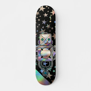 Holographic Rainbow Stars Metallic Glitter Robots Skateboard