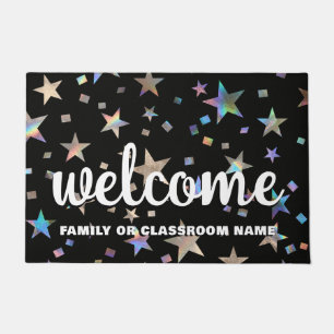 Holographic Rainbow Stars Teacher Classroom School Doormat