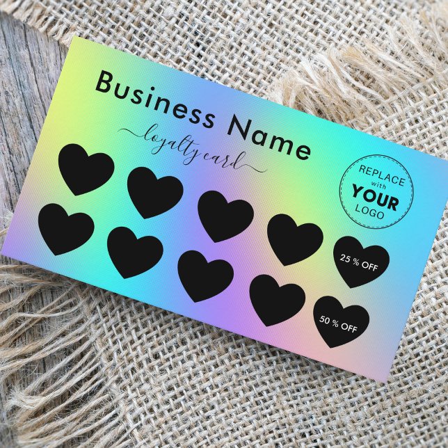 Holographic Rainbow Unicorn Cute Discount Add Logo Loyalty Card (Creator Uploaded)