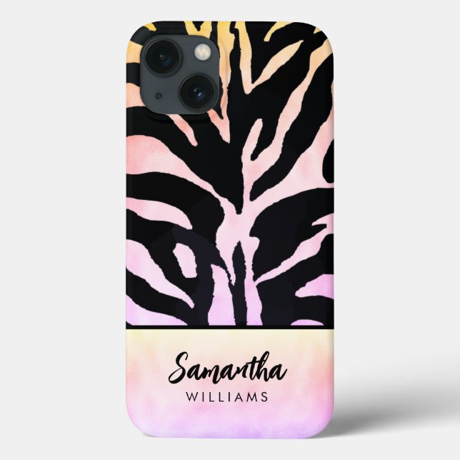 Holographic Rainbow Zebra Print Personalised  Case-Mate iPhone Case (Back)