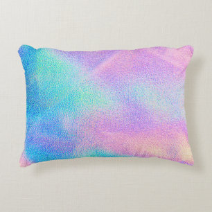 Holographic real texture in blue pink green colors decorative cushion