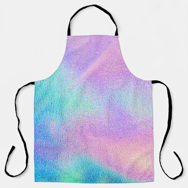 Holographic real texture in blue pink green colour apron (Front)