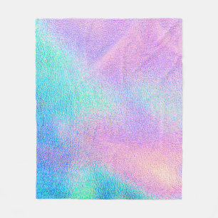 Holographic real texture in blue pink green colour fleece blanket