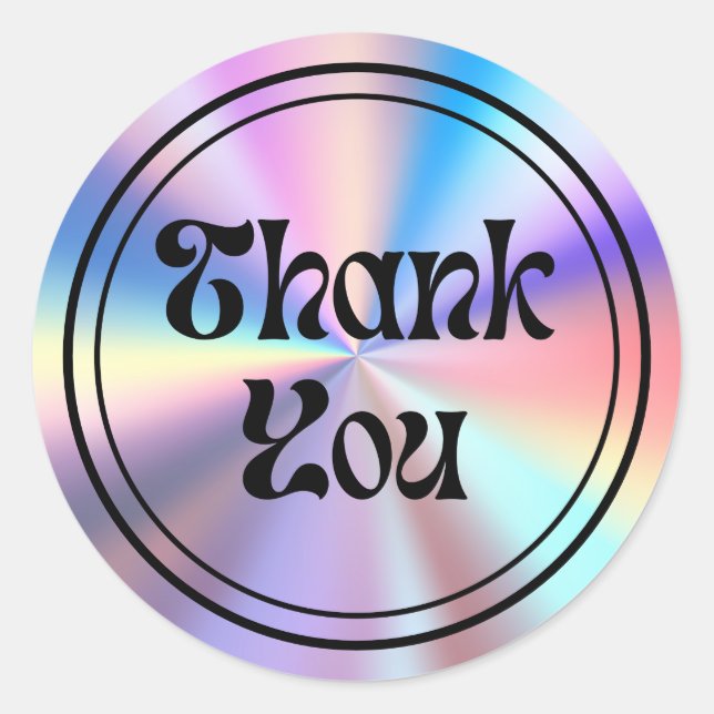  holographic retro groovy script  thank you classic round sticker (Front)