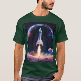 Holographic Rocket in Space Circle Tee