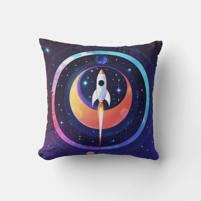🚀 Holographic Rocket in Space  Cushion (Front)