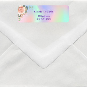 Holographic rose floral return address  label