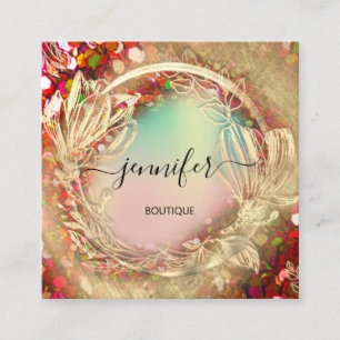 Holographic Rose Red Qr Code Logo  Square Business Card