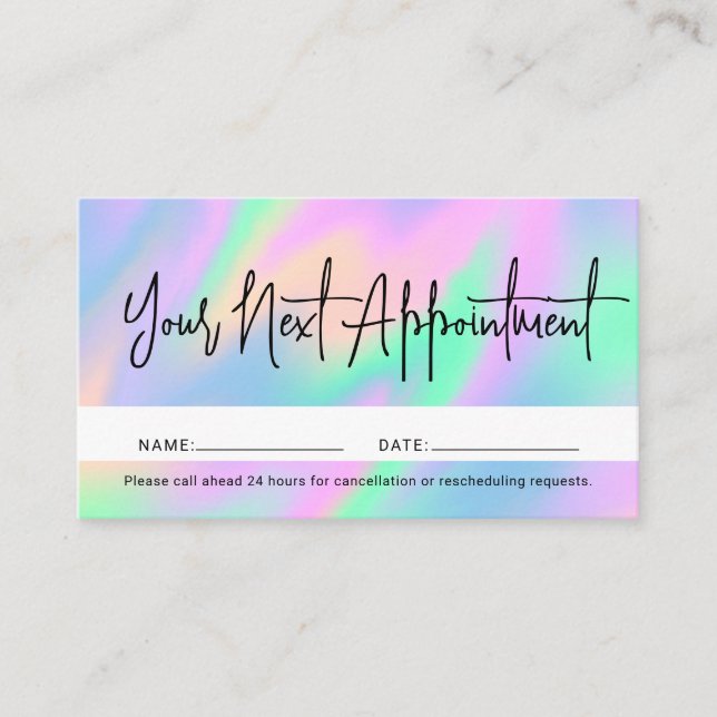 Holographic Script Calligraphy Appointment Card (Front)