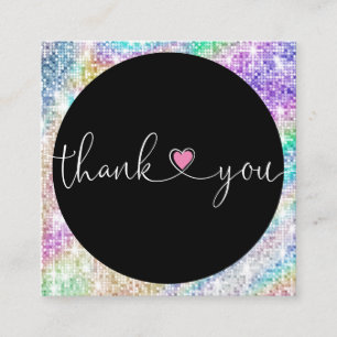 holographic script heart thank you for your order square business card
