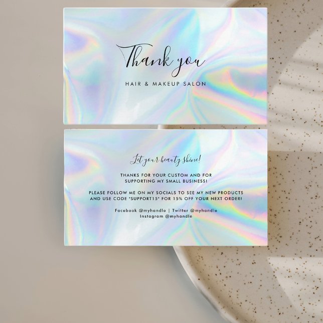 Holographic Script Small Business Thank You Card (Holographic Hair and Makeup Business Thank You Card)