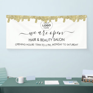 Holographic Signature Modern Glam Gold Glitter Banner