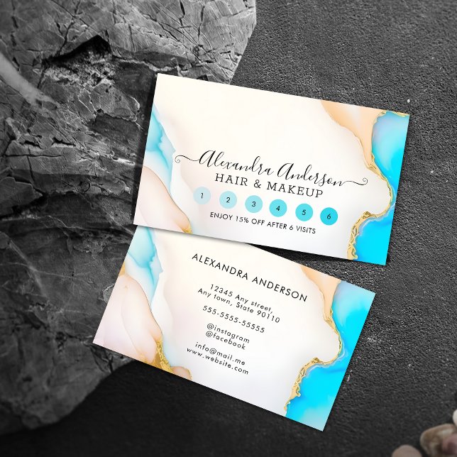 Holographic Signature Script Agate Marble Salon Loyalty Card (Holographic Signature Script Agate Marble Salon Loyalty Card)