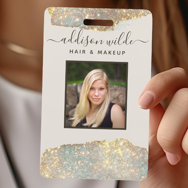 Holographic Signature Script Chic Glitter Salon ID ID Badge (Creator Uploaded)