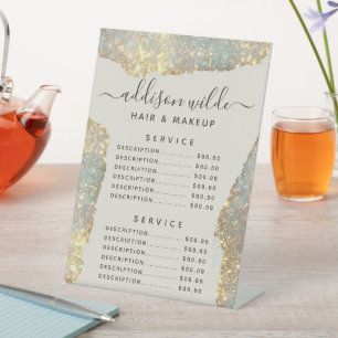 Holographic Signature Script Glitter Service Price Pedestal Sign