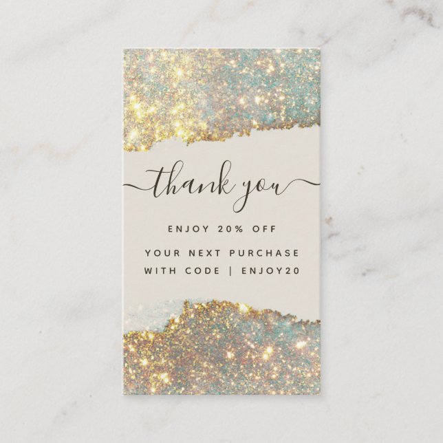 Holographic Signature Script Modern Glam Glitter Discount Card (Front)