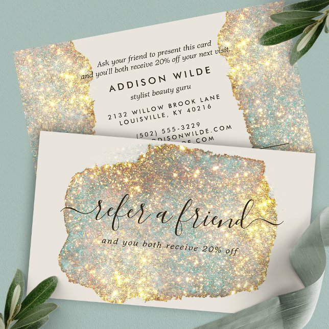 Holographic Signature Script Modern Glam Glitter Referral Card (Creator Uploaded)