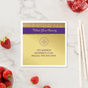Holographic Signature Script Modern Gold Glitter Napkin