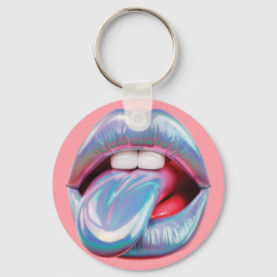 Holographic silver mouth key ring